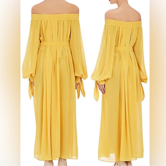 Derek Lam Yellow Silk Georgette Off The Shoulder Belted Dress Size 4 - Picture 2 of 9